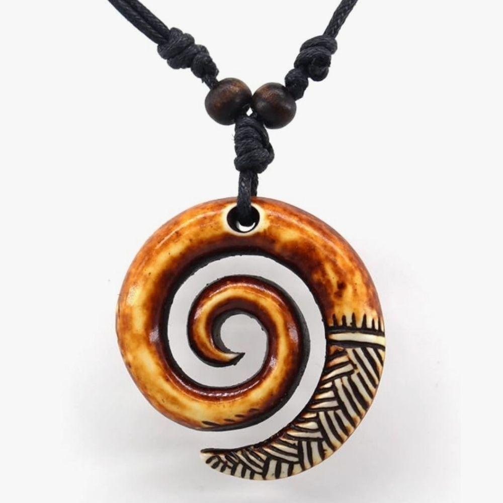 brown Spiral Koru Necklace Māori Tribal Adjustable